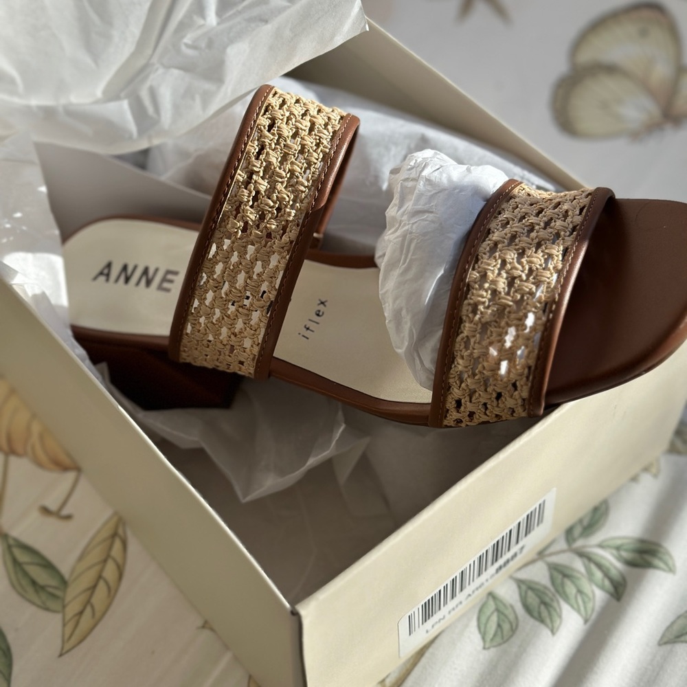 NEW in Box Anne Klein Brooke Natural Woven & Leather Slide Sandals 9M Coastal - Picture 11 of 15